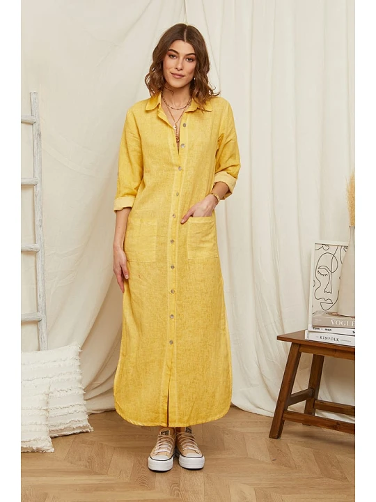 Zdjęcie produktu Rodier Lin Lniana sukienka w kolorze żółtym rozmiar: XL/XXL
