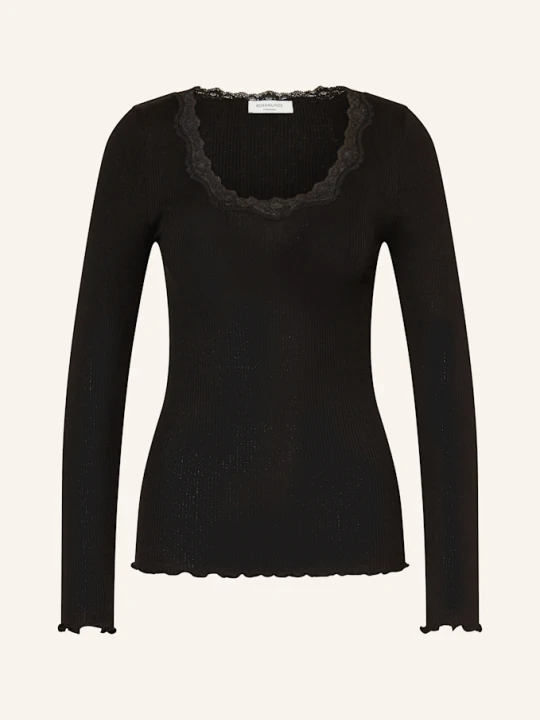 Zdjęcie produktu Rosemunde Jedwabna Koszulka Z Długim Rękawem Babette Z Koronkowym Obszyciem schwarz CZARNY