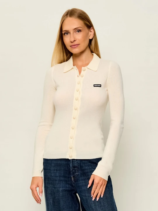Zdjęcie produktu Rotate Wełniany kardigan | Slim Fit | z dodatkiem kaszmiru ecru