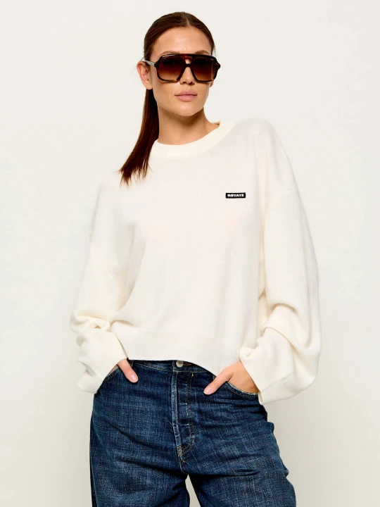 Zdjęcie produktu Rotate Wełniany sweter | Oversize fit | z dodatkiem kaszmiru kremowy