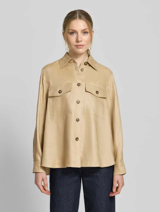 Zdjęcie produktu Rozkloszowana koszulowa kurtka z czystego lnu model 'POMPOSA' Weekend Max Mara Piaskowy
