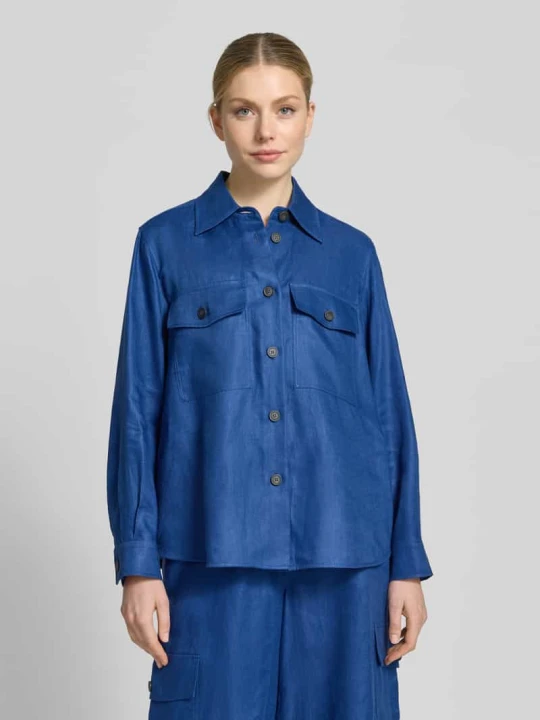 Zdjęcie produktu Rozkloszowana koszulowa kurtka z czystego lnu model 'POMPOSA' Weekend Max Mara Błękitny