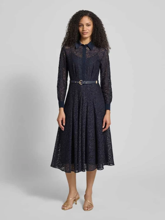 Zdjęcie produktu Rozkloszowana koszulowa sukienka z koronki alençońskiej model 'MSTRICORDO' Max Mara Granatowy