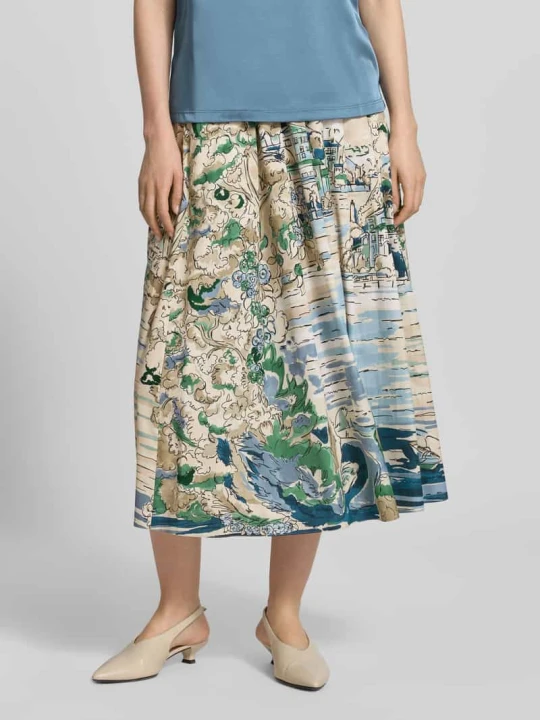 Zdjęcie produktu Rozkloszowana spódnica midi z czystej bawełny model 'ADEPTO' Weekend Max Mara Jasnoniebieski