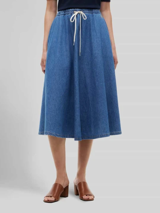 Zdjęcie produktu Rozkloszowana spódnica midi z czystej bawełny Tommy Hilfiger Błękitny melanż