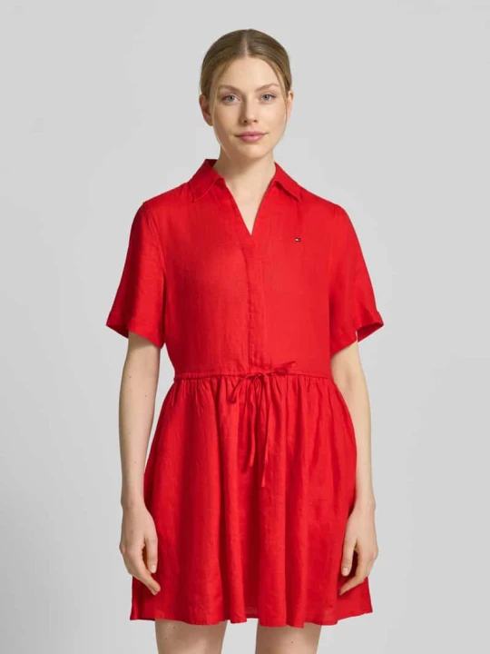 Zdjęcie produktu Rozkloszowana sukienka casualowa z czystego lnu Tommy Hilfiger Czerwony