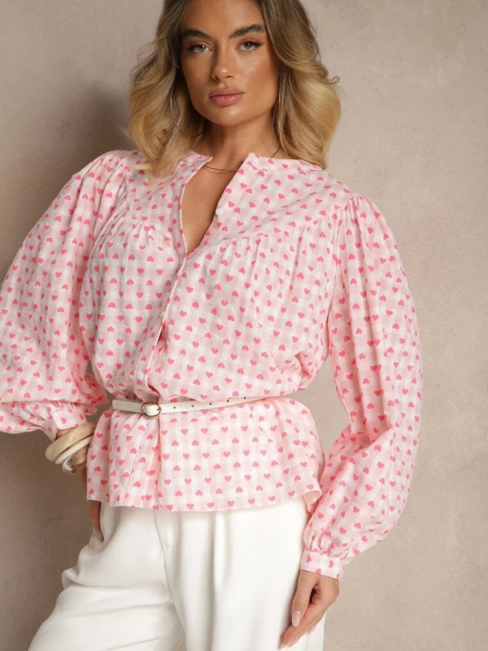 Zdjęcie produktu Różowa Bawełniana Koszula w Kratkę Vichy i Serduszka Halorwena Retro & Icone