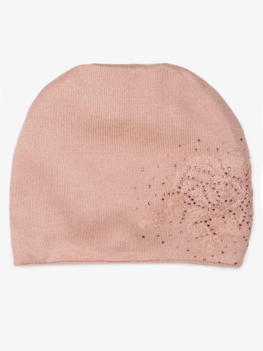 Zdjęcie produktu Różowa Czapka Beanie z Kaszmirem w Cyrkonie Roccio