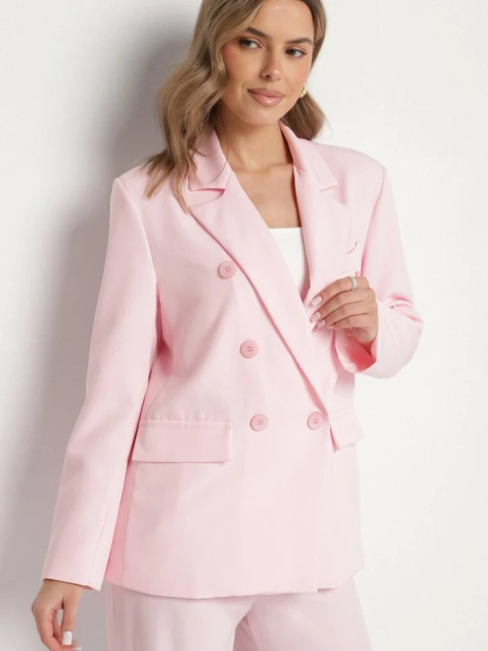 Zdjęcie produktu Różowa Dwurzędowa Marynarka z Usztywnioną Linią Ramion Emiranea Lily Rose