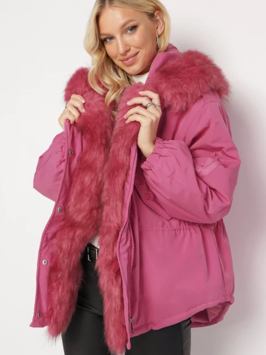 Zdjęcie produktu Różowa Kurtka Parka Oversize z Futerkiem Mitto Jus De Pom