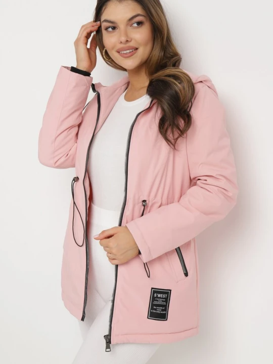 Zdjęcie produktu Różowa Kurtka Parka z Kapturem i Ściągaczami w Pasie Arilira Swest