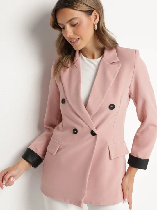 Zdjęcie produktu Różowa Marynarka Dwurzędowa z Ozdobnym Klapami Lorhiris New Collection