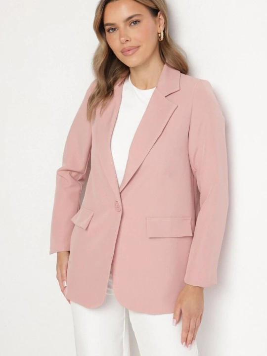 Zdjęcie produktu Różowa Marynarka Jednorzędowa ze Wzorem Pasków Viviella New Collection