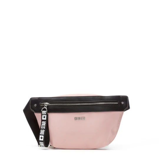 Zdjęcie produktu Saszetka nerka unisex Big Star, wykonana z materiału syntetycznego o gładkiej powierzchni z regulowanym paskiem zamkiem błyskawicznym na górze, różow