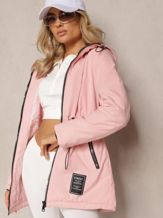 Zdjęcie produktu Różowa Parka Kurtka Taliowana z Kapturem i Ściągaczkami Anivri Swest