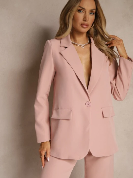 Zdjęcie produktu Różowa Pudełkowa Marynarka z Imitacją Kieszeni Vivisae New Collection