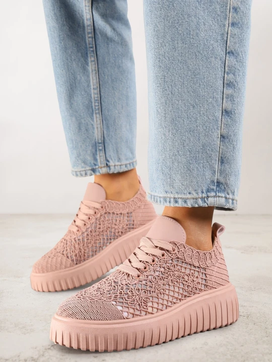 Zdjęcie produktu Różowe Ażurowe Sneakersy Vices na Grubej Podeszwie z Tłoczeniem Luminise