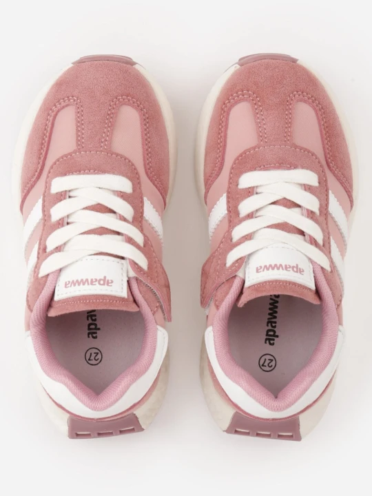 Zdjęcie produktu Różowe Buty Sportowe Sneakersy z Zapięciem na Rzep ze Skórzaną Wkładką Myrietara Apawwa