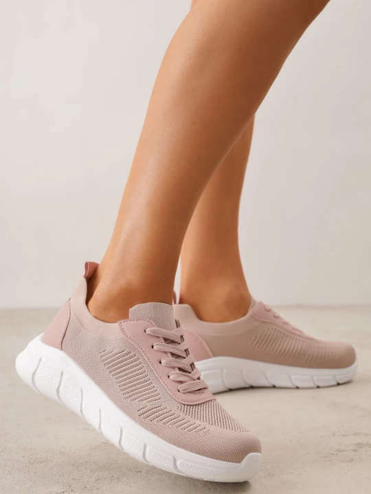Zdjęcie produktu Różowe Dzianinowe Sneakersy na Grubej Podeszwie ze Żłobieniami Enolora Ballada