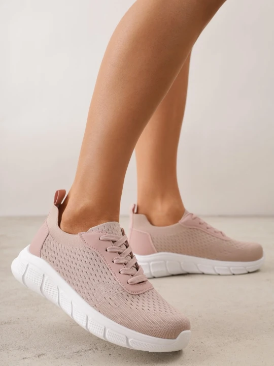 Zdjęcie produktu Różowe Minimalistyczne Buty Sportowe z Siateczki na Tłoczonej Podeszwie Zanera Ballada