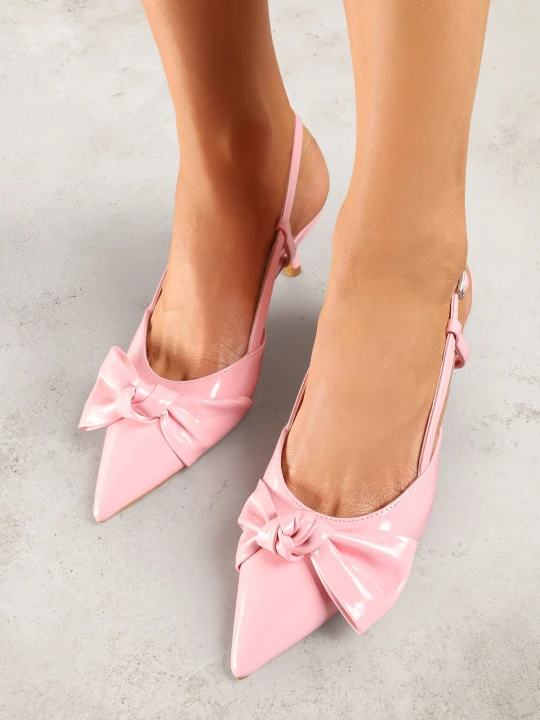 Zdjęcie produktu Różowe Sandały Lakierowane Vices na Kaczuszce Typu Slingback z Kokardą Kovenna