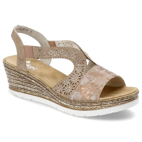 Zdjęcie produktu Różowe Sandały Rieker Eleganckie Buty Na Koturnie