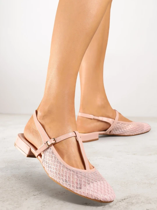 Zdjęcie produktu Różowe Sandały Vices Lakierowane Slingback z Siateczkową Cholewką Mairelite