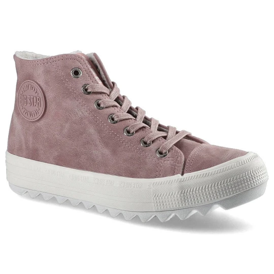 Zdjęcie produktu Sneakersy damskie Big Star, Buty za kostkę wykonane z naturalnej skóry zamszowej z miękką cholewką klasycznym wycięciem sznurowanym zapięciem oraz gr różowy