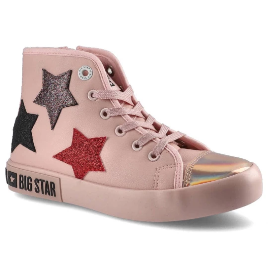 Zdjęcie produktu Sneakersy damskie Big Star, Wykonane z wysokiej jakości materiału syntetycznego z gładką cholewką ozdobioną dekoracyjnymi aplikacjami klasycznym wyci różowy