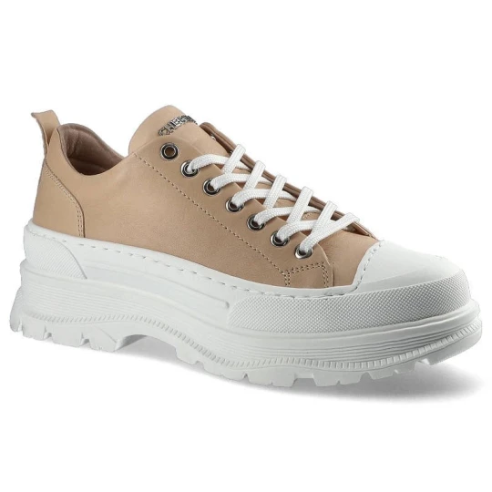 Zdjęcie produktu Sneakersy damskie Chebello, sznurowany fason cholewka ze skóry naturalnej niska cholewka przed kostkę masywna traktorowa podeszwa kontrastowy gumowy różowy