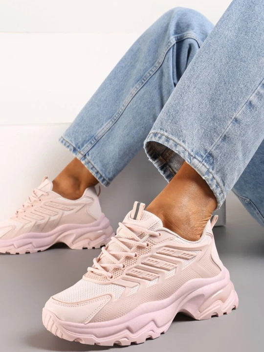 Zdjęcie produktu Różowe Sneakersy na Grubej Nieregularnej Podeszwie z Przeszyciami Hatila Vices