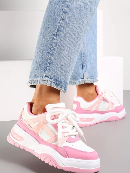 Zdjęcie produktu Różowe Sneakersy na Grubej Podeszwie z Szerokim Wiązaniem Iniestra