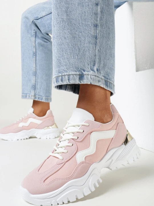 Zdjęcie produktu Różowe Sneakersy na Masywnej Podeszwie z Błyszczącą Wstawką Skyletia