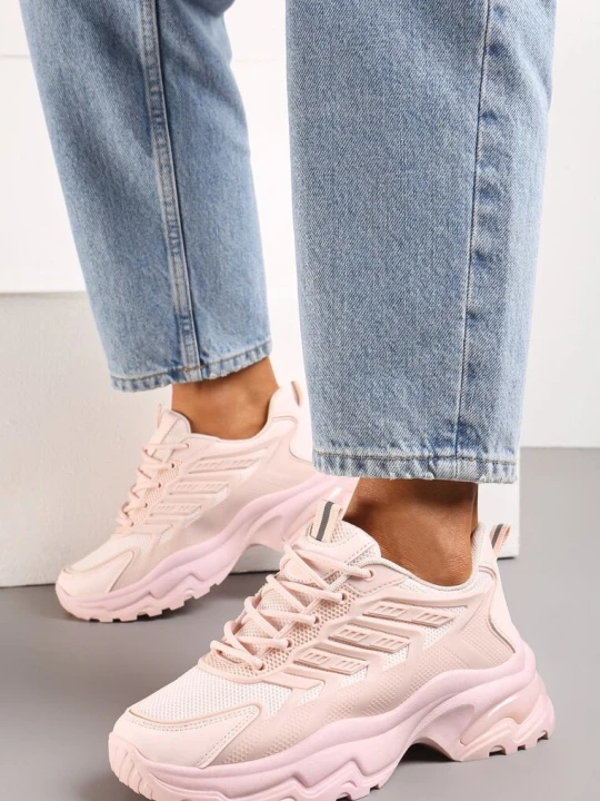 Zdjęcie produktu Różowe Sneakersy na Niskiej Platformie z Ozdobnymi Wstawkami na Cholewce Amrogia Vices