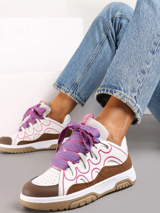 Zdjęcie produktu Różowo-Białe Sneakersy Ozdobione Brokatem z Oryginalnym Sznurowaniem Patricie