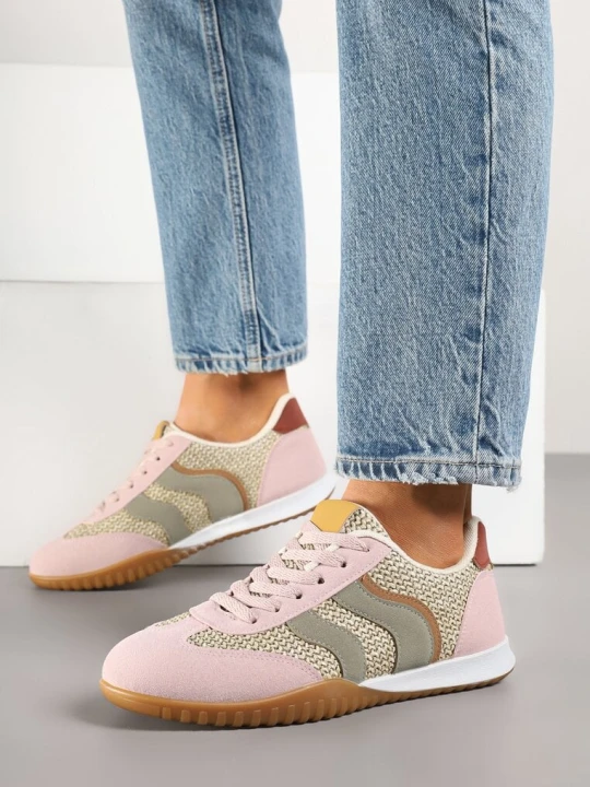 Zdjęcie produktu Różowo-Zielone Sneakersy Ozdobione Plecionką i Geometrycznym Wzorem Aniffia Seastar