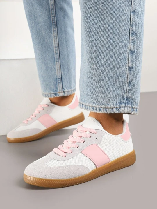 Zdjęcie produktu Biało-Różowe Sneakersy Retro w Stylu Klasycznych Tenisówek Tanonea Ideal