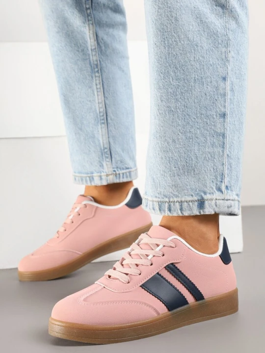 Zdjęcie produktu Różowe Sneakersy Tenisówki z Geometrycznymi Paskami Amolita C'M Paris