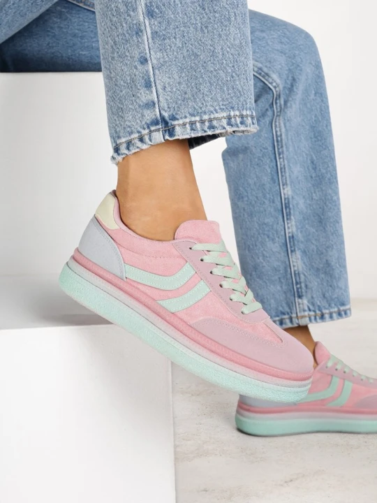 Zdjęcie produktu Różowe Sneakersy Typu Kultowe Tenisówki na Niskiej Platformie Olritia Ideal