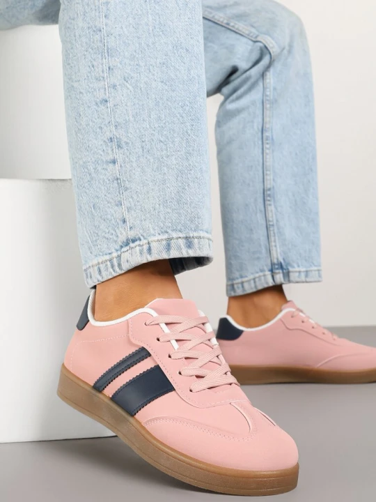 Zdjęcie produktu Różowe Sneakersy Typu Tenisówki Ozdobione Paskami Amolana C'M Paris