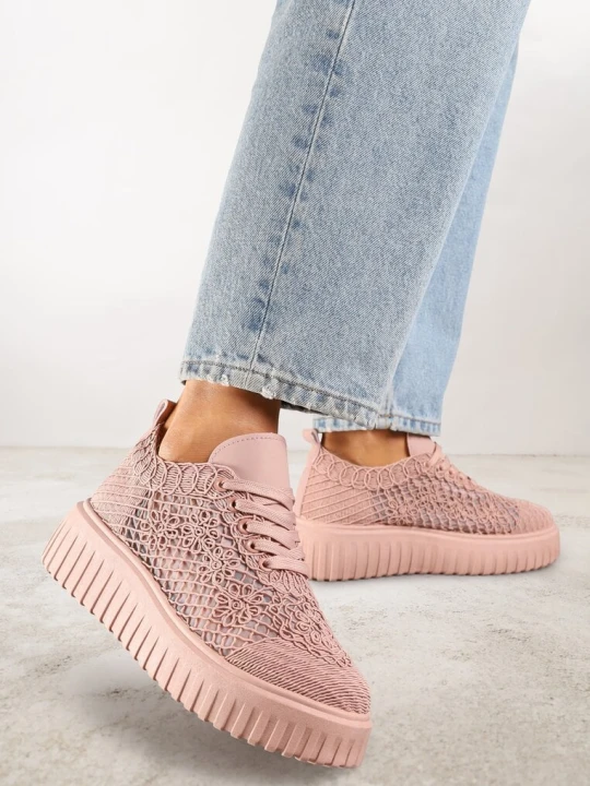 Zdjęcie produktu Różowe Sneakersy Vices na Platformie z Ażurową Cholewką Lumerise