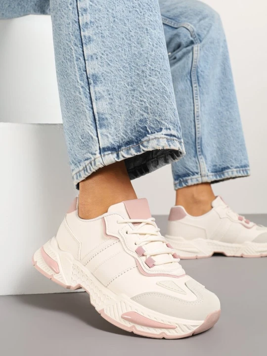 Zdjęcie produktu Beżowo-Różowe Sneakersy w Streetwearowym Stylu z Ozdobnymi Przeszyciami Isallena Seastar