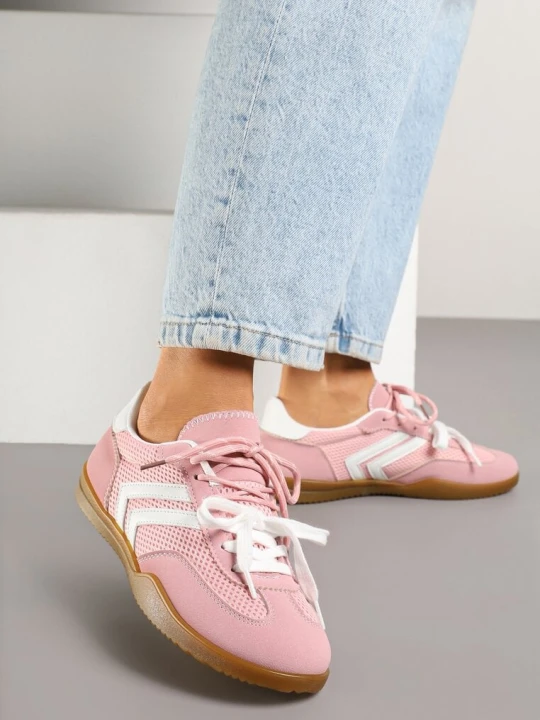 Zdjęcie produktu Różowe Sneakersy w Stylu Tenisówek Ozdobione Geometrycznym Wzorem Teloriella