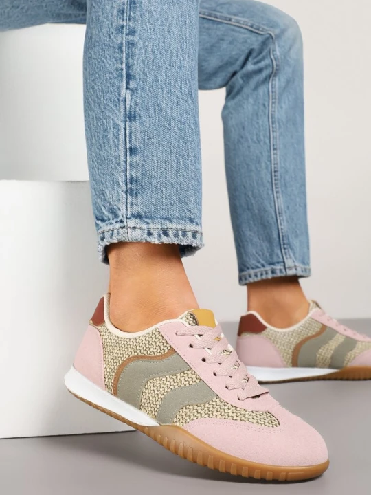 Zdjęcie produktu Różowo-Zielone Sneakersy z Geometrycznym Motywem i Plecionką Laniffia Seastar