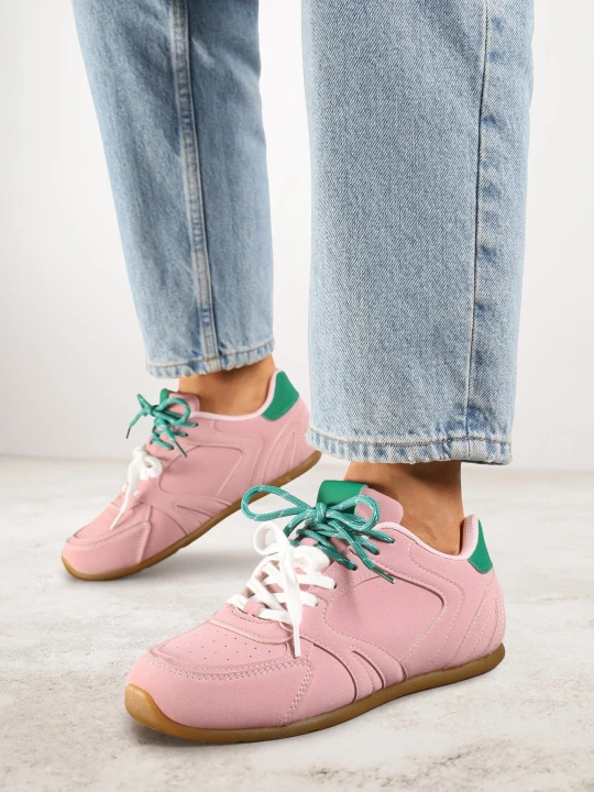 Zdjęcie produktu Różowe Sneakersy z Podwójnymi Sznurowadłami i Przeszyciami Teleritia