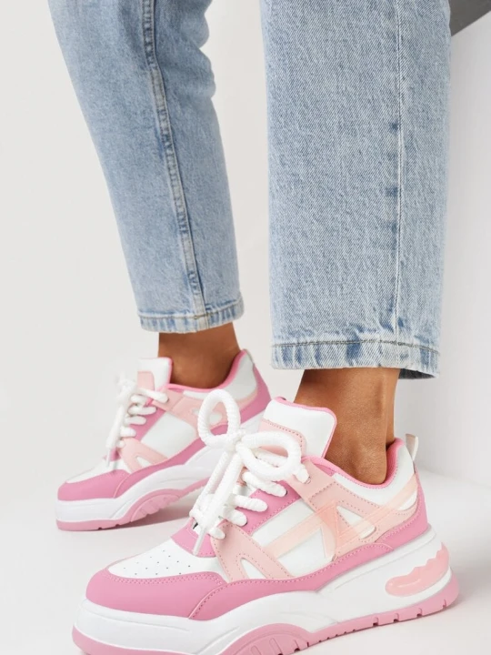 Zdjęcie produktu Różowe Sneakersy z Szerokimi Sznurówkami Platinia