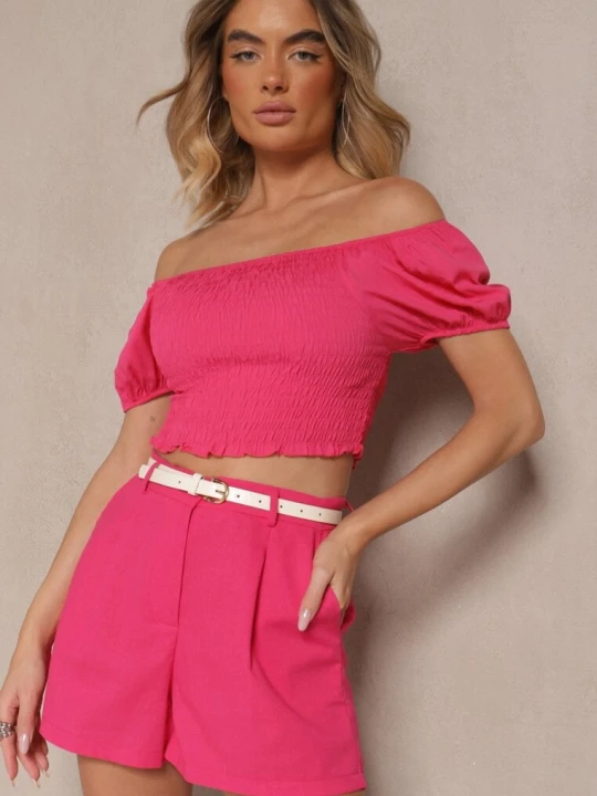 Zdjęcie produktu Różowe Szorty z Bawełną High Waist w Klasycznym Stylu Sefore Metro Five