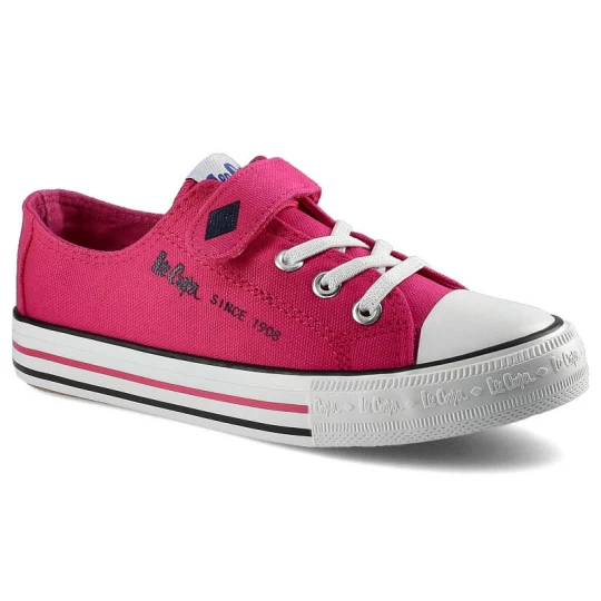 Zdjęcie produktu Trampki damskie Lee Cooper, sznurowany fason cholewka tekstylna płócienna niska cholewka przed kostkę gumowy nosek ochronny płaska elastyczna podeszw różowy