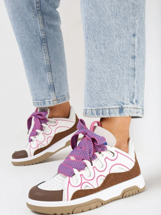 Zdjęcie produktu Różowo-Białe Sneakersy z Ozdobnym Sznurowaniem i Brokatem Nevesa