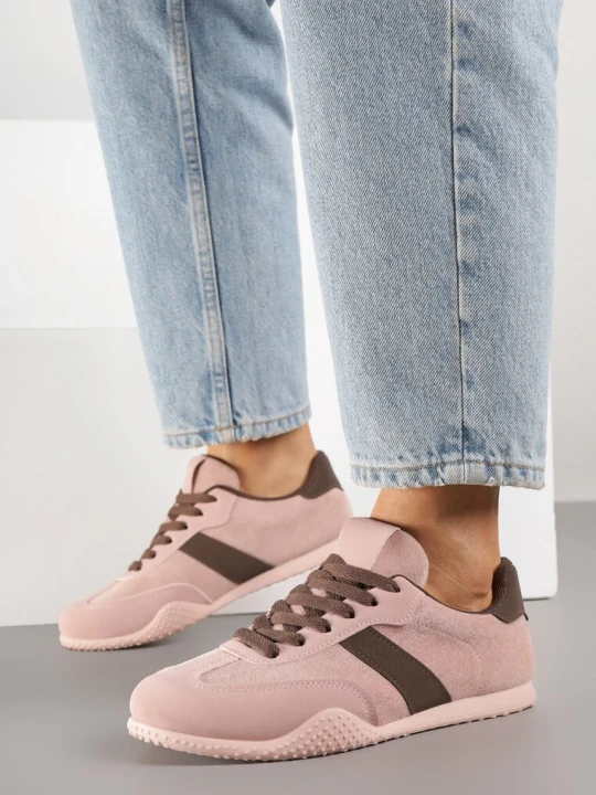 Zdjęcie produktu Różowo-Brązowe Sneakersy z Ozdobnym Paskiem Naliovela Ideal